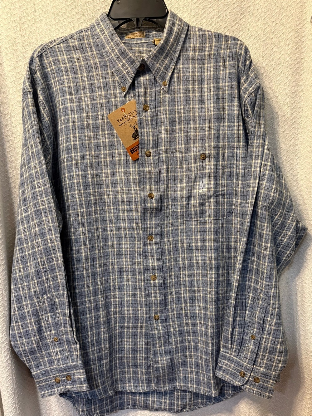 Van Heusen Great Outdoors Blue Plaid Brushed Cotton Button Down Shirt  Size L